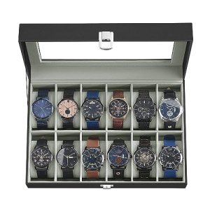 SONGMICS Watch Box, 12-Slot Watch Case Organizer with Large Glass Lid