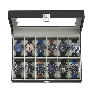 SONGMICS Watch Box, 12-Slot Watch Case Organizer with Large Glass Lid