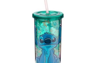 Silver Buffalo Disney Lilo and Stitch Tropical Pattern Plastic Tall Cold Cup wit