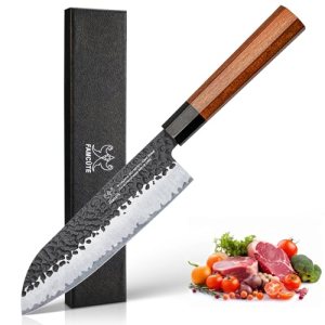 FAMCÜTE Santoku Knife 7 inch, Hand Forged 5 Layers 9CR18MOV High Carbon Steel Pr