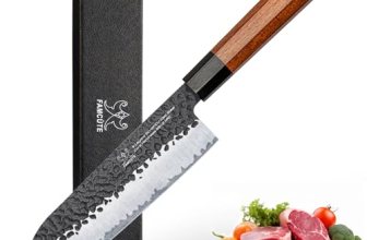 FAMCÜTE Santoku Knife 7 inch, Hand Forged 5 Layers 9CR18MOV High Carbon Steel Pr