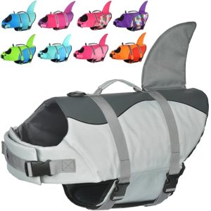 Doglay Dog Life Jacket, Ripstop Cute Shark Dog Life Jacket with Superior Buoyanc