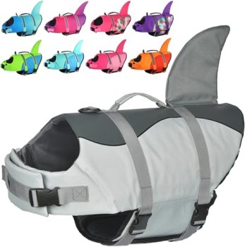 Doglay Dog Life Jacket, Ripstop Cute Shark Dog Life Jacket with Superior Buoyanc