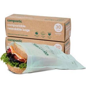 Compostic Compostable XL Sandwich Bags (60 Count) Starter Pack — Resealable Zip-