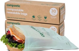 Compostic Compostable XL Sandwich Bags (60 Count) Starter Pack — Resealable Zip-