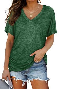 WIHOLL Womens Summer Tops Dolman Short Sleeve V Neck T Shirts Spring Tops Busine