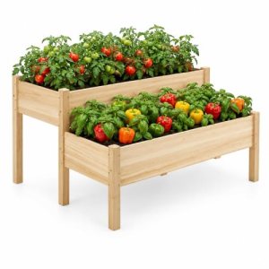 Yaheetech 47x41x30in Wooden Raised Garden Bed Horticulture Outdoor 2 Tiers Eleva