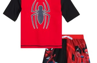 Marvel Boys Rash Guard Set 2 Piece Hulk Spiderman Swim Shirt & Swim Trunks