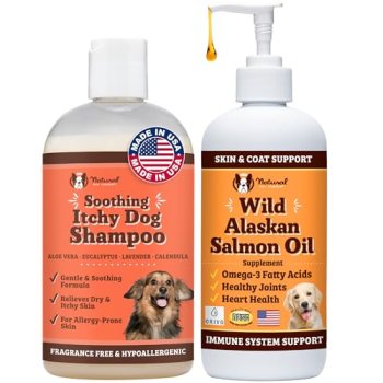 Natural Dog Company Itchy Dog Shampoo (12 oz) Bundle with Wild Alaskan Salmon Oi