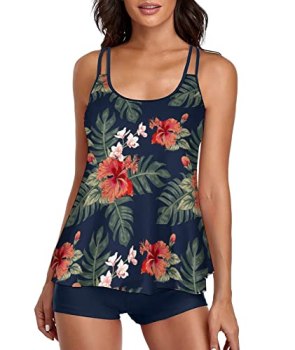 Stylish Swim Suits for Women Slimming Tankini Set Adjustable Straps 2 Piece Swim