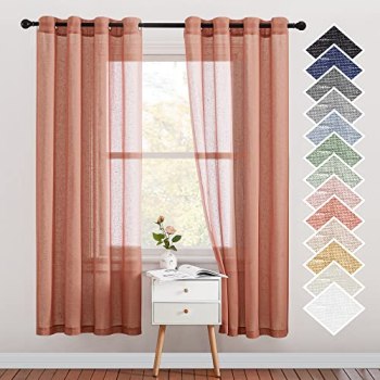NICETOWN Open Linen Weave Linen Burlap Window Curtains