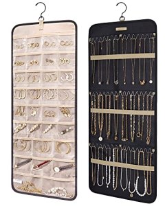 BAGSMART Hanging Jewelry Organizer Storage Roll with Hanger Metal Hooks Double-S