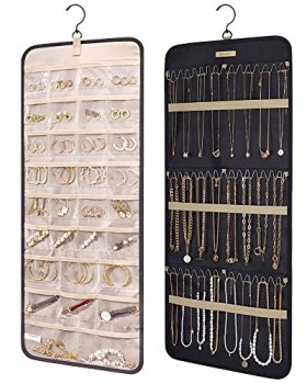 BAGSMART Hanging Jewelry Organizer Storage Roll with Hanger Metal Hooks Double-S