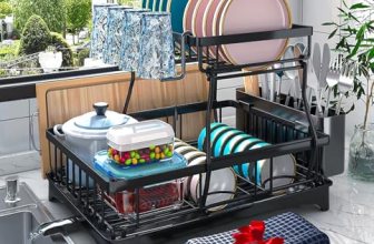 Godboat Dish Drying Rack, 2-Tier Dish Rack with Auto-Drain & Mat