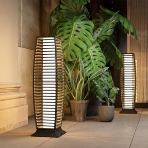 Grand patio Outdoor Floor Lamp Solar Powered Lantern Waterproof Wicker Boho Deck