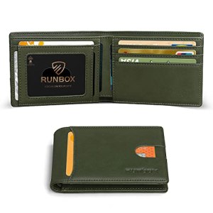RUNBOX Wallet for Men Slim 11 Credit Card Holder Slots Leather RFID Blocking Sma