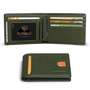 RUNBOX Wallet for Men Slim 11 Credit Card Holder Slots Leather RFID Blocking Sma