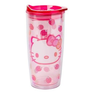 Silver Buffalo Sanrio Hello Kitty Strawberry Double Wall Travel Tumbler with Sli