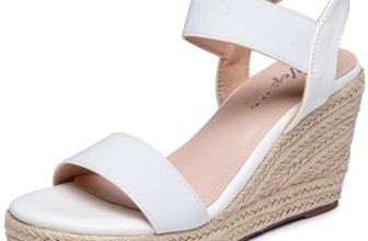Vepose Women’s White Wedge Sandals Platform Espadrilles Open Toe Ankle Strap Com
