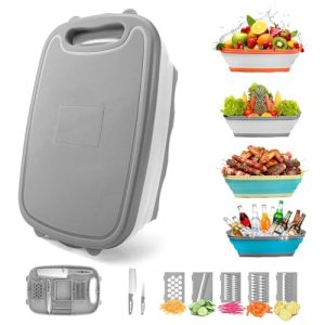 Gintan Camping Cutting Board, 9-in-1 Collapsible Chopping Board with Colander