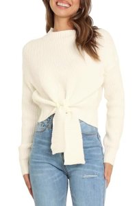 Okiwam Women’s Long Sleeve Cropped Sweaters Casual Knit Pullover Tie Front Crew