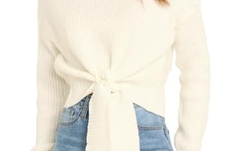 Okiwam Women’s Long Sleeve Cropped Sweaters Casual Knit Pullover Tie Front Crew