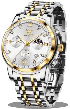 OLEVS Watches for Men Silver Luxury Gold Silver Dress Mens Watch Stainless Steel