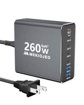 Aluminum Alloy 260W USB C Charger GaN Fast USB C Charging Station 7 Ports 65W La
