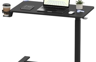 FLEXISPOT H7 Adjustable Overbed Bedside Table with Wheels Pneumatic Mobile Stand