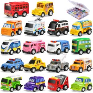 18 Pack Assorted Pull Back Car Toys for Kid with Storage Organizer Box