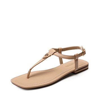 DREAM PAIRS Women’s T-Strap Thong Flat Sandals with Cute Square Toe Strappy for