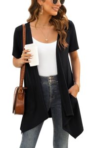 Veryoung Plus Size Cardigan for Women Casual Soft Short Sleeve Duster Open Front
