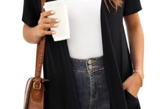 Veryoung Plus Size Cardigan for Women Casual Soft Short Sleeve Duster Open Front