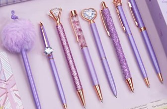 WEMATE 8Pcs Purple Pens, Metal Crystal Diamond Pen with Black & Blue Ink