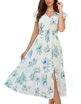 GRACE KARIN 2026 Womens Summer Dresses V Neck Ruffle Sleeve Floral Boho Beach A-