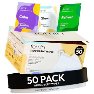 FOMIN Travel Deodorant Wipes – 50 Count – Variety Pack – pH Balanced