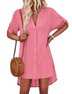 AI’MAGE Women’s Swimsuit Cover Ups Shirt V-Neck Button Down Bathing Suit Coverup