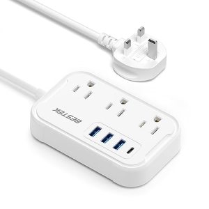 BESTEK US to UK Travel Plug Adapter: Type G Adapter with 3 AC Outlets and 4 USB