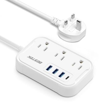 BESTEK US to UK Travel Plug Adapter: Type G Adapter with 3 AC Outlets and 4 USB