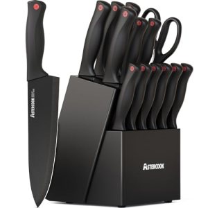 Knife Set, Astercook 15 Pieces Knife Sets for Kitchen with Block