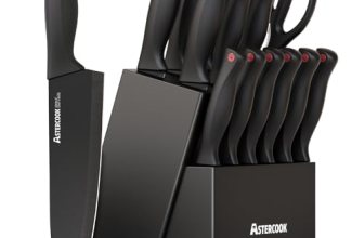 Knife Set, Astercook 15 Pieces Knife Sets for Kitchen with Block