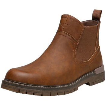 Jousen Chelsea Boots Casual Slip On Ankle Waterproof Mens Boots(AMY8119A tan 08)
