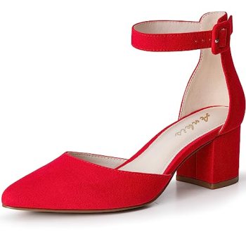 Ankis Closed Toe Heels for Women -Red Pointed Toe Heels Low Block Chunky Women P