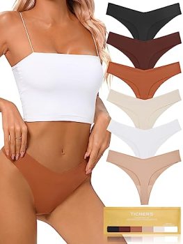 tichers Seamless Thongs for Women No Show Thong V-waisted Stretch Breathable Sex