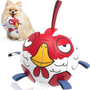QDAN Dog Toy Balls, Dog Soccer Ball with Straps
