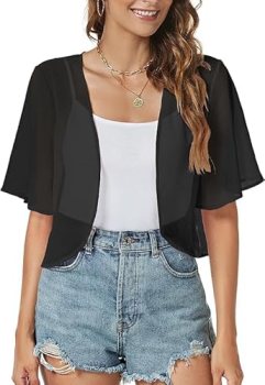 ZNVGIRL Women Shrug Chiffon Cardigans Open Front Short Sleeve Bolero for Evening