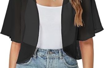 ZNVGIRL Women Shrug Chiffon Cardigans Open Front Short Sleeve Bolero for Evening