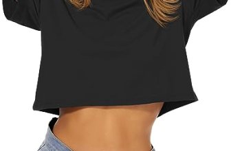 Womens Summer Crop Top Round Neck Crop Tees Short Sleeve Solid Color Blouse(Blac