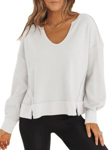 Dokotoo White Long Sleeve Shirts for Women Cropped Sweaters 2026 Spring Outfits