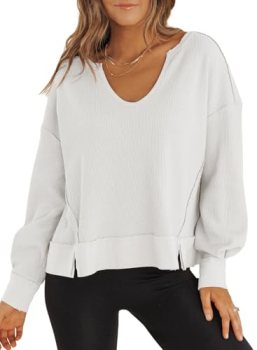Dokotoo White Long Sleeve Shirts for Women Cropped Sweaters 2026 Spring Outfits
